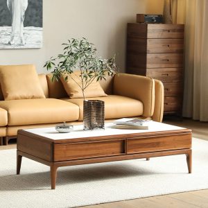 Bàn trà gỗ sồi kết hợp mặt đá - BTG11