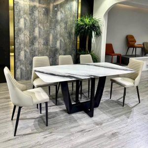 Bộ bàn ăn mặt đá cao cấp chân thép sơn tĩnh điện - 6 ghế - BAD1901 - Hình 1