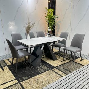 Bộ bàn ăn mặt đá chân tam giác thông minh - 6 Ghế - BATM046