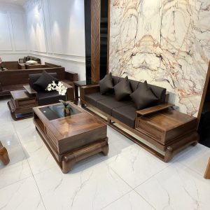 Sofa gỗ sồi nhập khẩu, phun màu óc chó thiết kế hiện đại, kiểu chân đùi gà - SFG05 - hình 2