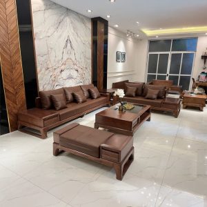 Sofa gỗ sồi, phun màu nâu óc chó thiết kế hiện đại - SFG12 - Hình 2