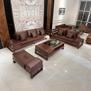 Sofa gỗ sồi, phun màu nâu óc chó thiết kế hiện đại - SFG12 - Hình 1