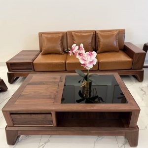 Sofa gỗ sồi sơn màu óc chó thiết kế hiện đại - SFG02 - Hình 2