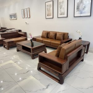 Sofa gỗ sồi sơn màu óc chó thiết kế hiện đại - SFG02 - Hình 1