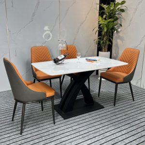 Bộ Bàn Ăn Mặt Đá Ceramic Chân X Cong Nhập Khẩu - 4 Ghế - BAD28 - hình 4