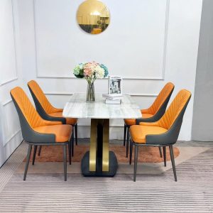 Bộ Bàn Ăn Mặt Đá Thạch Anh chân Chữ X Thép nhập khẩu - BAD262 - hình 2