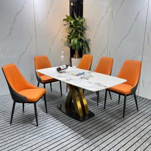 Bộ Bàn Ăn Mặt Đá Thạch Anh chân Chữ X Thép nhập khẩu - BAD262