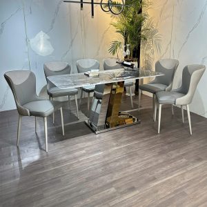 Alternative view of Bộ Bàn Ăn Mặt Đá Thạch Anh chân Inox nhập khẩu - BAD248